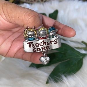 Rare AJMC “Teachers Care” 3 Little kids Holding Sign with Dangling Heart ❤️